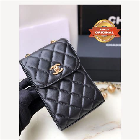 chanel quilted phone holder